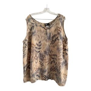 FIRST OPTION TOO Women’s Tan Floral Trees Sleeveless Blouse-PLUS 3X
